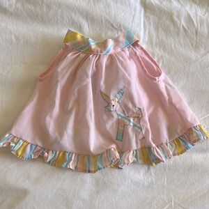 Vintage Fawn Togs Pastel Candy Stripe Donkey Apron Cotton Dress Girls 12M